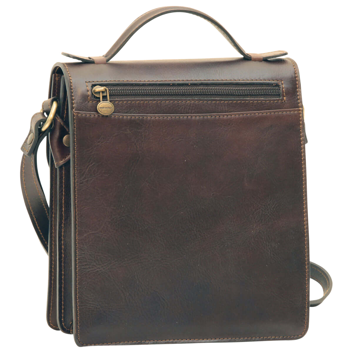 Vetrina Fiorentina -Borsa a tracolla marrone da uomo in pelle artigianale. Marrone Scuro-