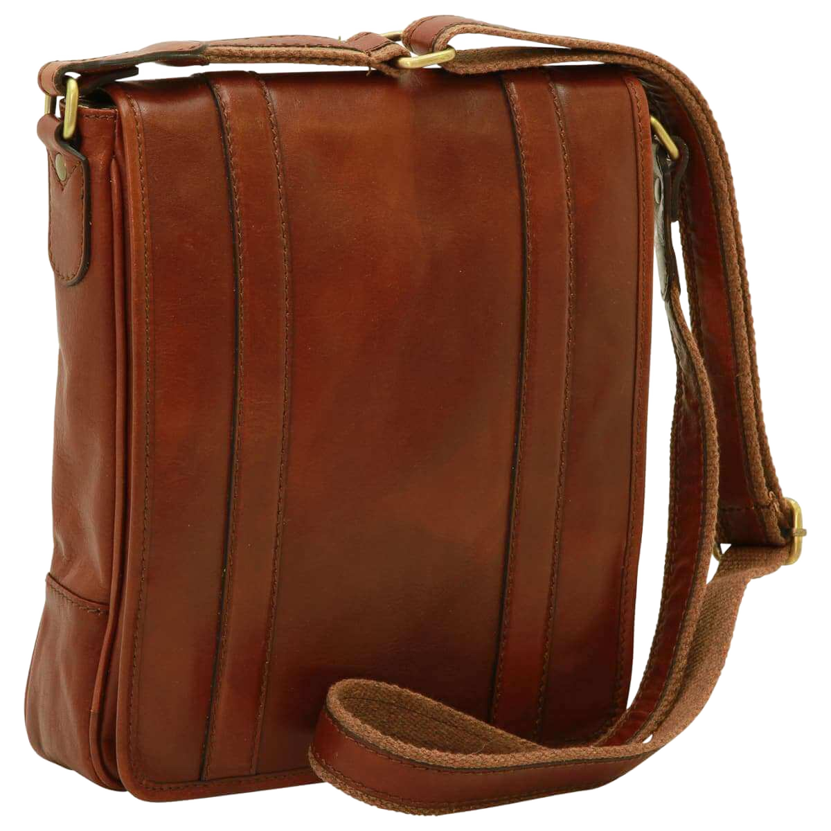 Borsa a tracolla in pelle marrone Mogano con tracolla e patta frontale