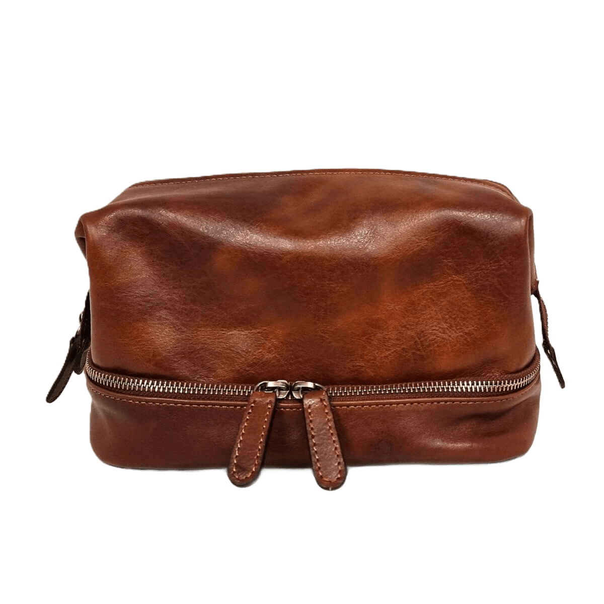 Beauty case marrone in similpelle con cerniera superiore e tiranti