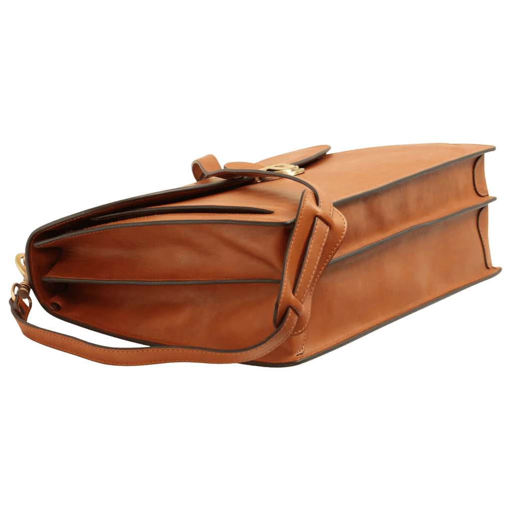 Borsa in pelle da uomo marrone con tracolla, interno e bordi cuciti