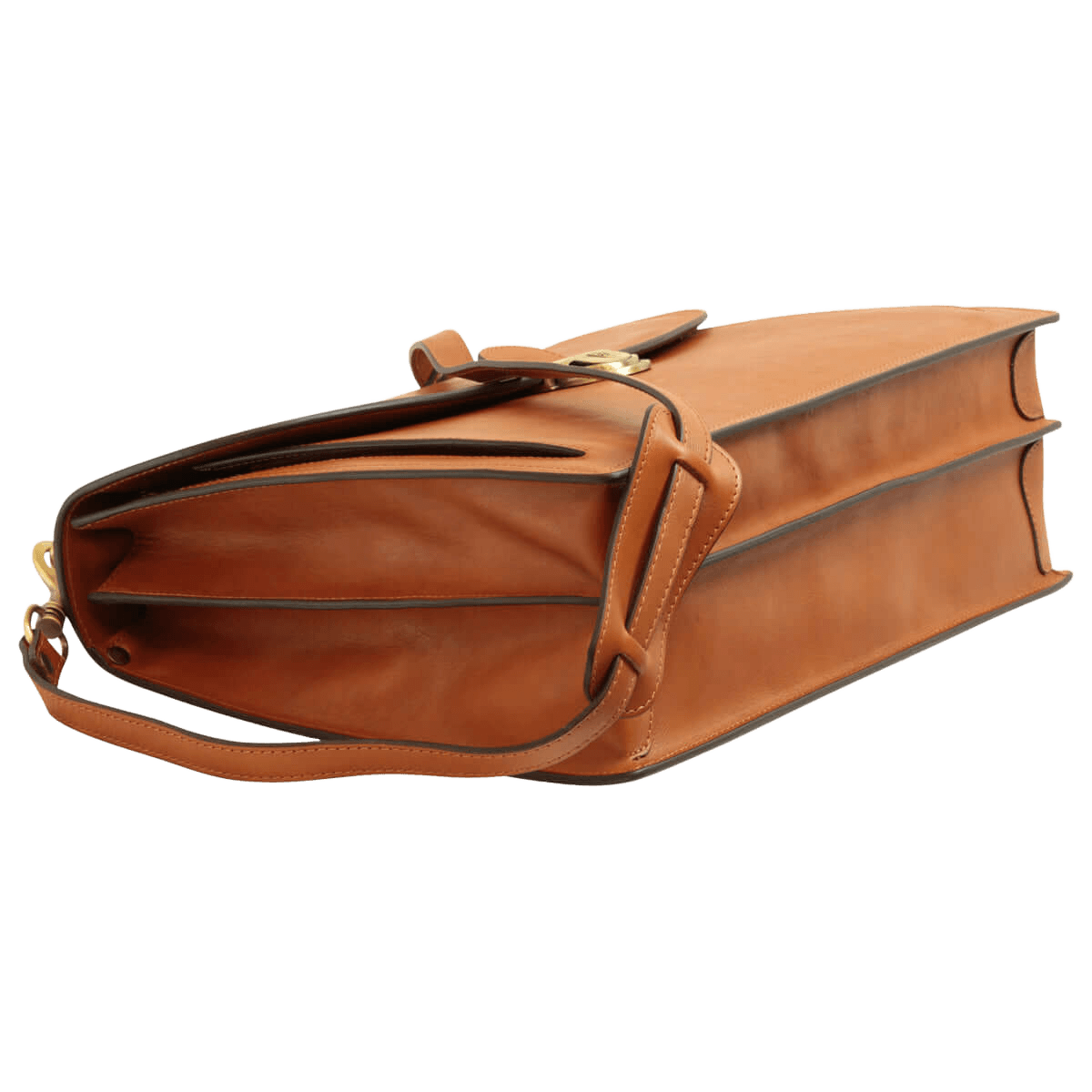 Borsa in pelle da uomo marrone con tracolla, interno e bordi cuciti