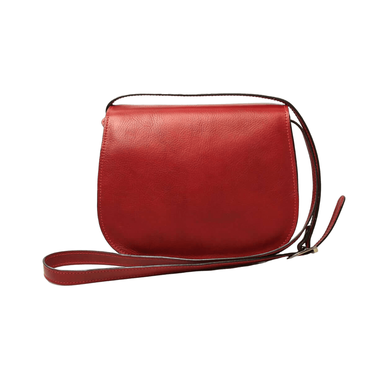 Borsa a tracolla in pelle rossa con tracolla lunga e chiusura superiore