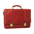 Cartella in pelle di vitello rossa con manico e chiusura a fibbie color ottone