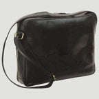 Borsa a tracolla grande in pelle nera con zip laterale e tracolla in pelle