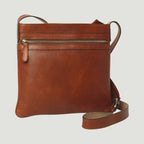 Borsa a tracolla in pelle marrone cognac, chiusura con zip e tracolla regolabile