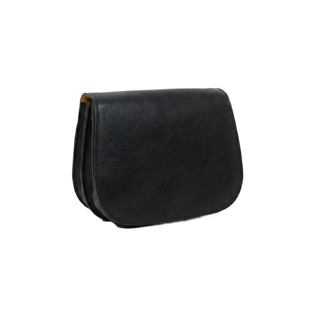 Borsa a tracolla nera in pelle con patta e forma arrotondata