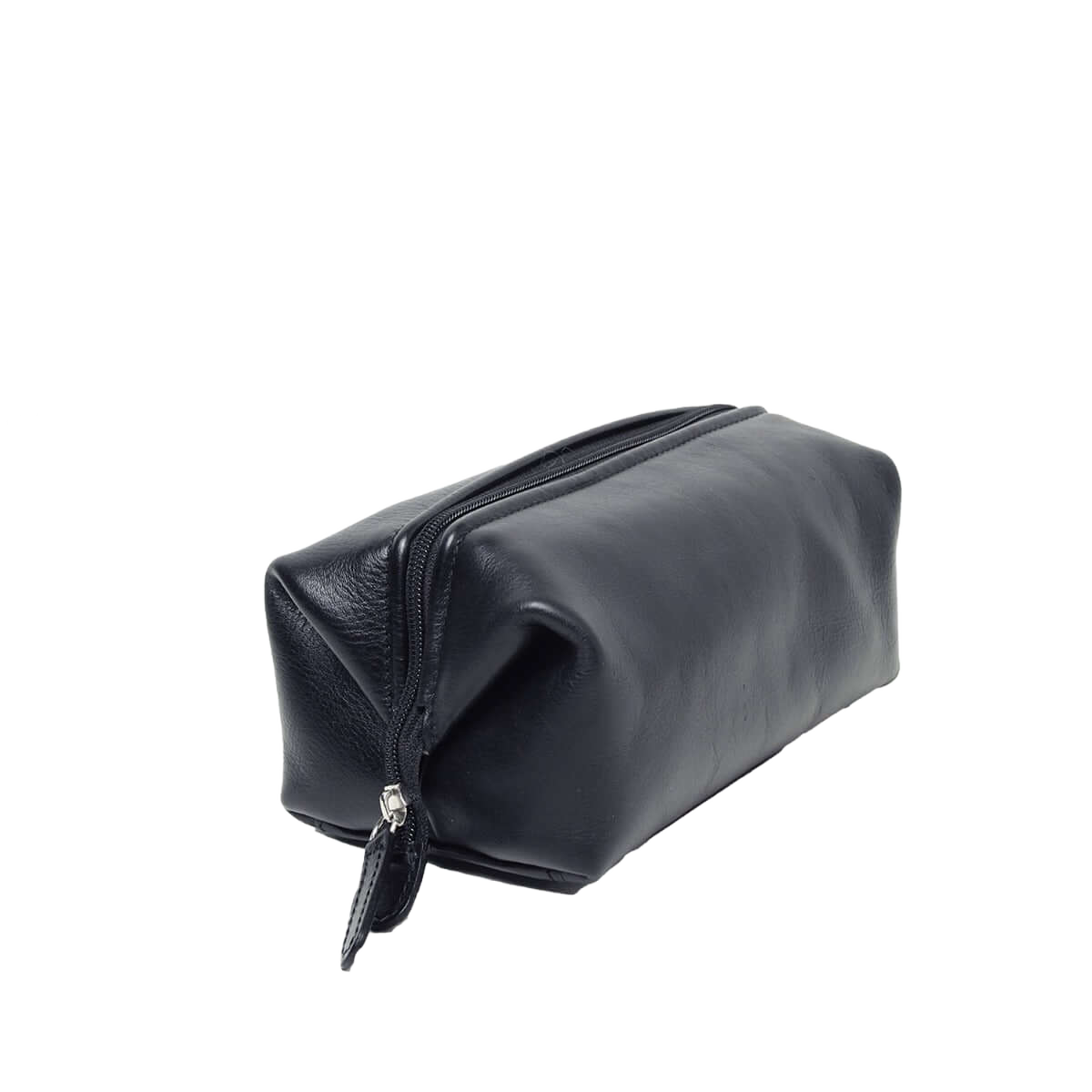 Beauty case in pelle nero con zip frontale e profilo sagomato
