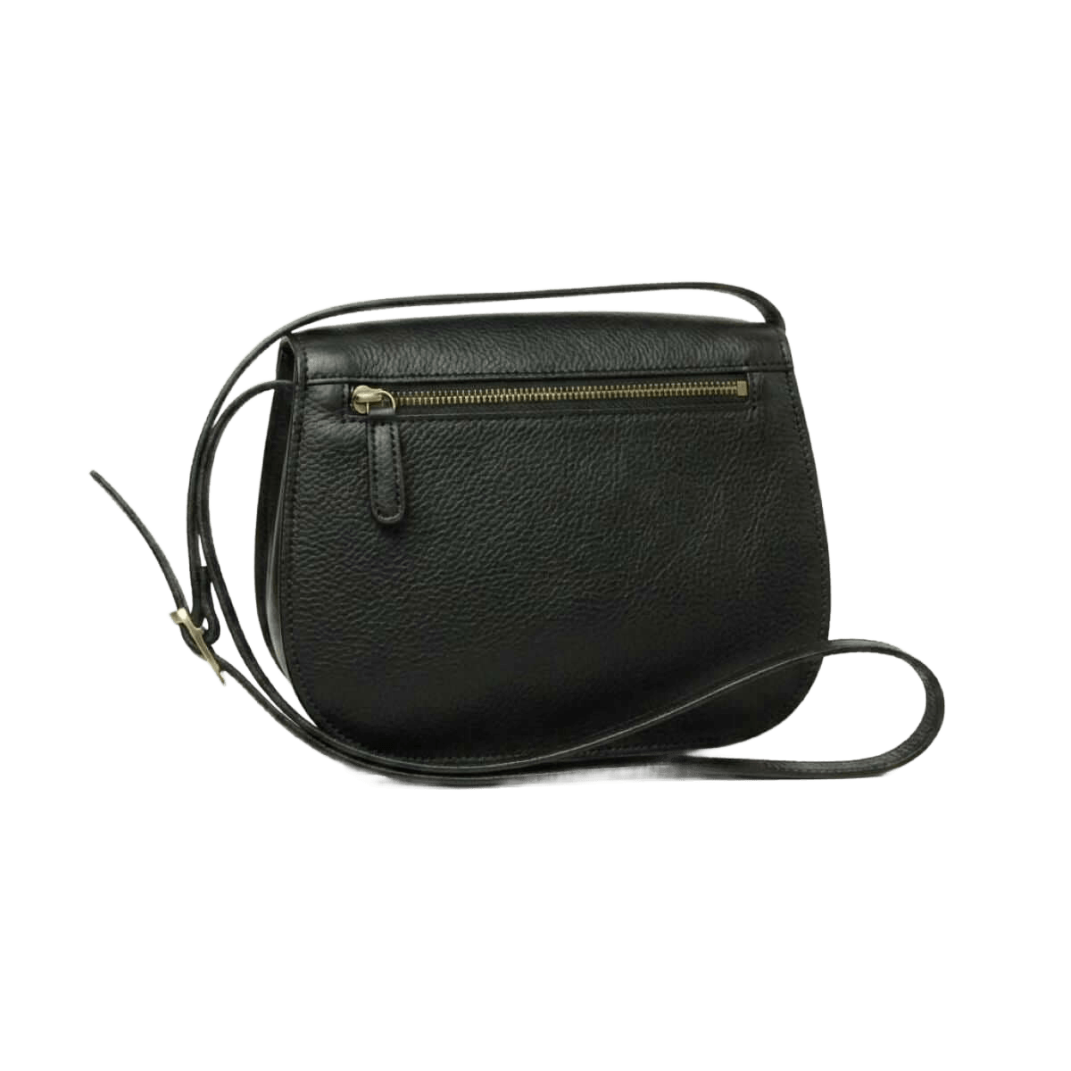 Borsa nera in pelle con zip frontale e tracolla lunga