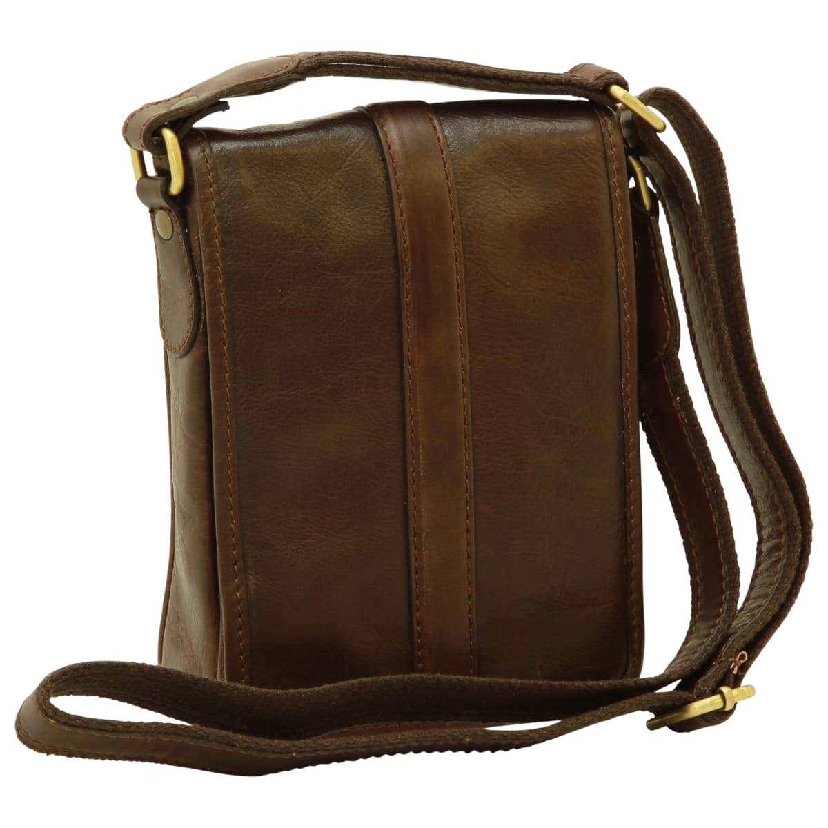 Borsa a tracolla in pelle marrone scuro con zip e tracolla regolabile