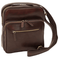 Borsa messenger marrone scuro piccola in pelle con chiusura a zip frontale e tracolla