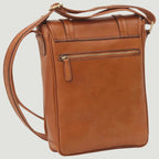 Messenger in pelle arancione con tasca frontale con zip e tracolla regolabile