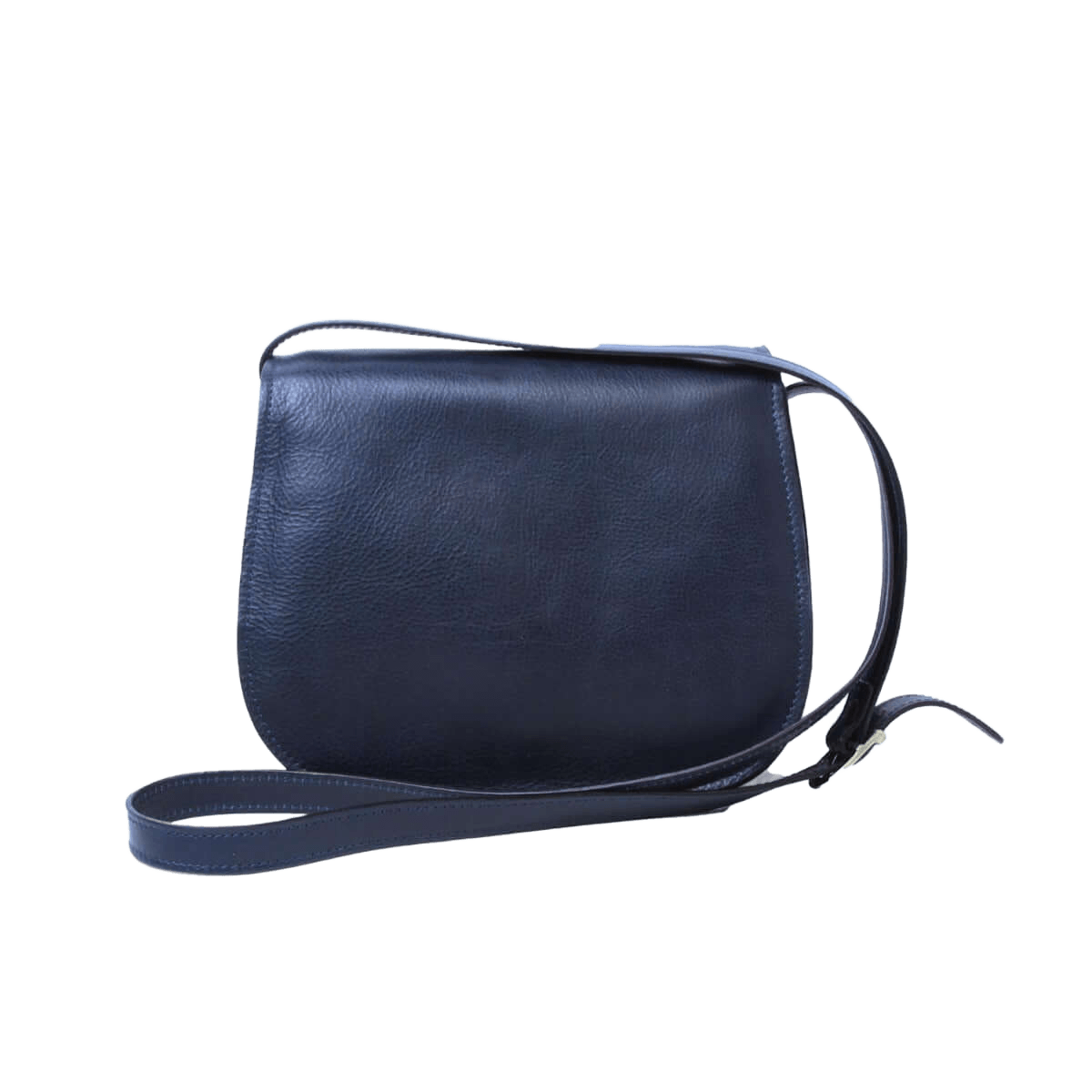 Borsa a tracolla in pelle blu scuro con patta e chiusura superiore