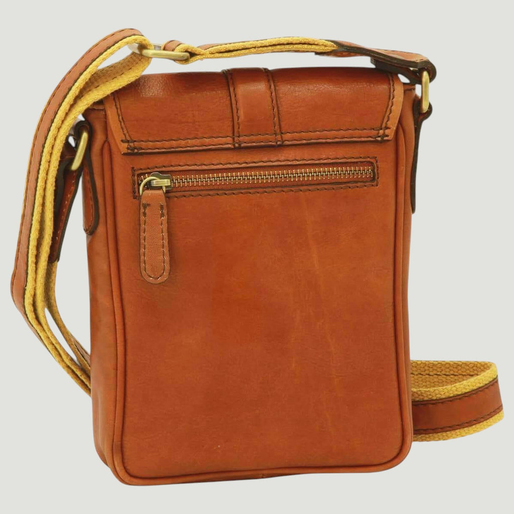 Borsa a tracolla in pelle cuoio con zip frontale e tracolla regolabile
