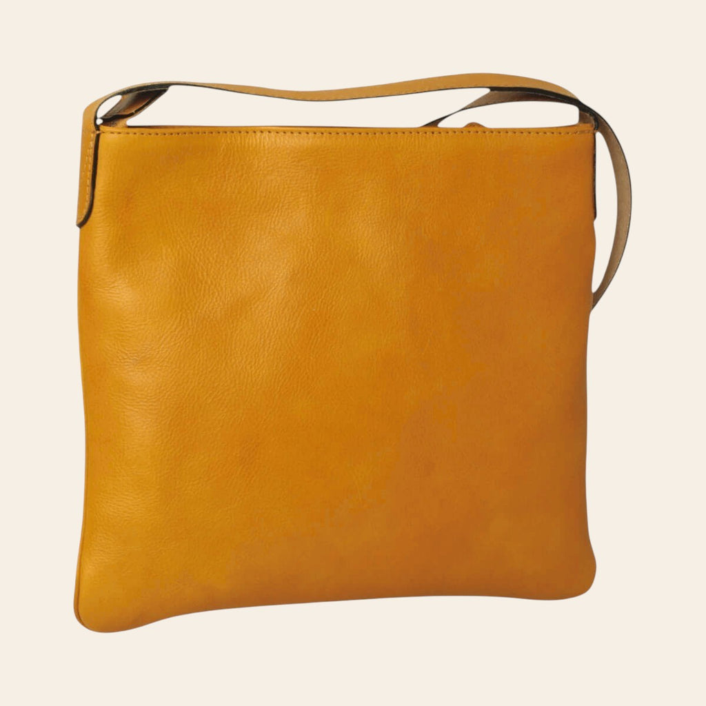 Borsa a tracolla in pelle giallo ocra grande con tracolla