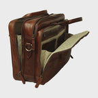 Borsa laptop in pelle marrone con scomparti con zip e manico superiore