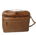 Tracolla in pelle marrone con zip frontale e patta