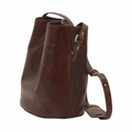 Borsa a tracolla in pelle marrone scuro con tracolla e fibbie