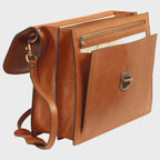 Borsa in pelle marrone da uomo con tracolla e doppie tasche con zip
