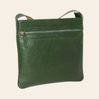 Borsa a tracolla grande in pelle verde con zip centrale e tasca frontale