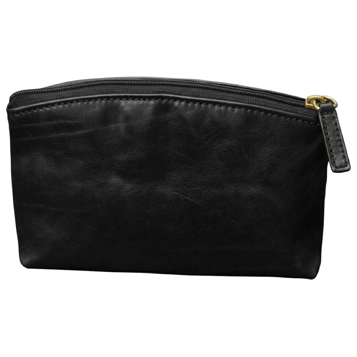 Beauty case in vacchetta nera con zip superiore e linguetta
