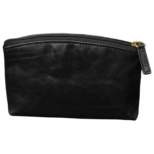 Beauty case in vacchetta nera con zip superiore e linguetta