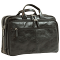 Borsa portatile in pelle nera da uomo, vista laterale con zip e maniglia imbottita