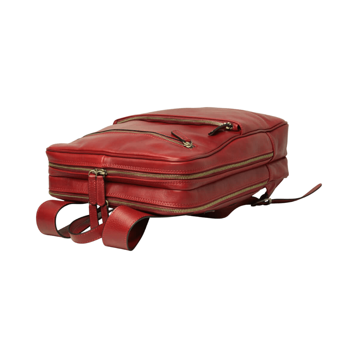 Zaino in pelle rosso con tasca frontale con zip e fascia per trolley