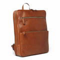 Zaino in pelle marrone con fascia trolley e tasche frontali con zip