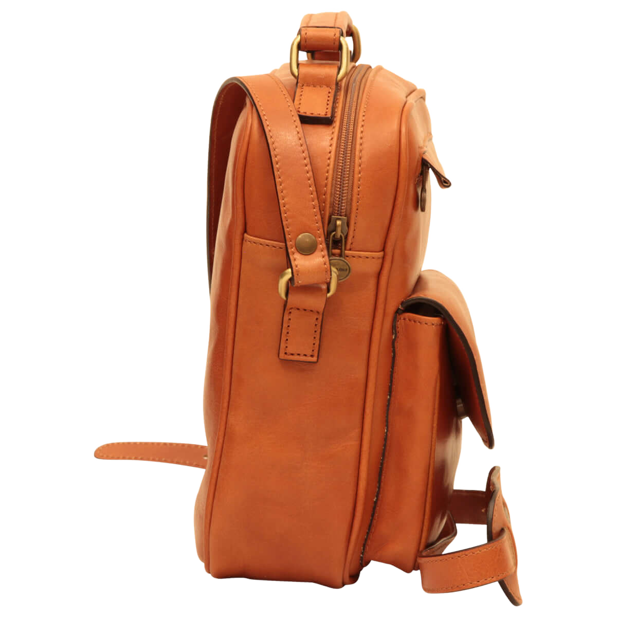 Borsa a tracolla in pelle marrone Coloniale vista laterale con cinturino frontale
