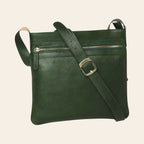 Borsa a tracolla grande in pelle verde con zip frontale e tracolla regolabile
