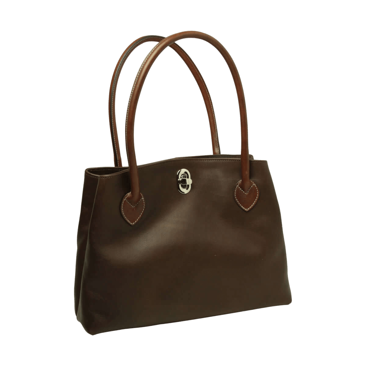 Borsa tote in pelle pieno fiore marrone scuro con due manici e chiusura