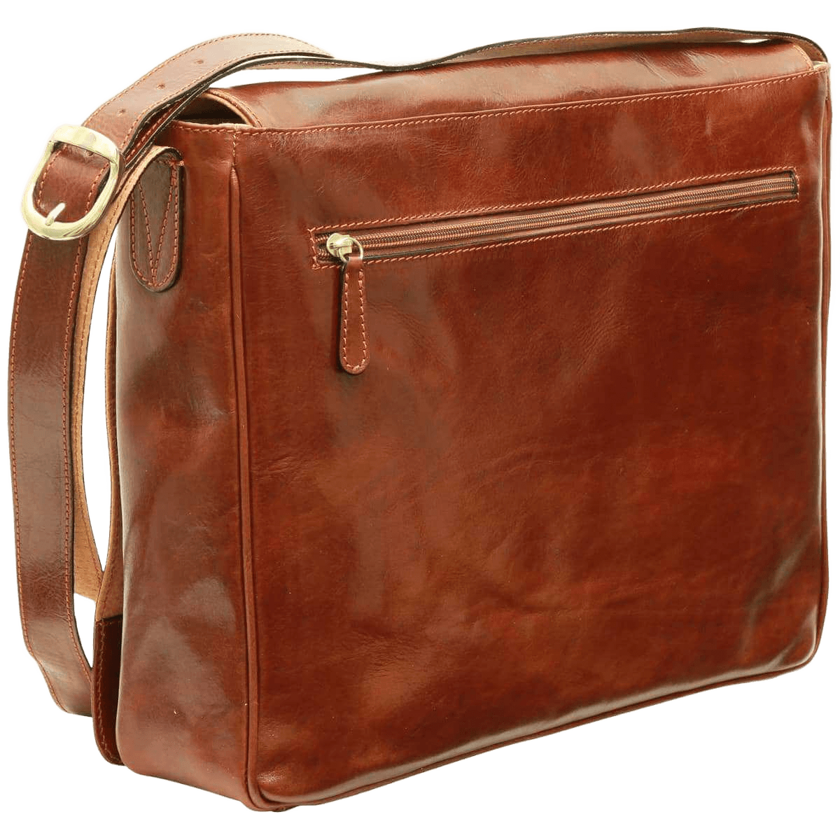 Borsa messenger in pelle pieno fiore marrone Old Angler con tasca con zip