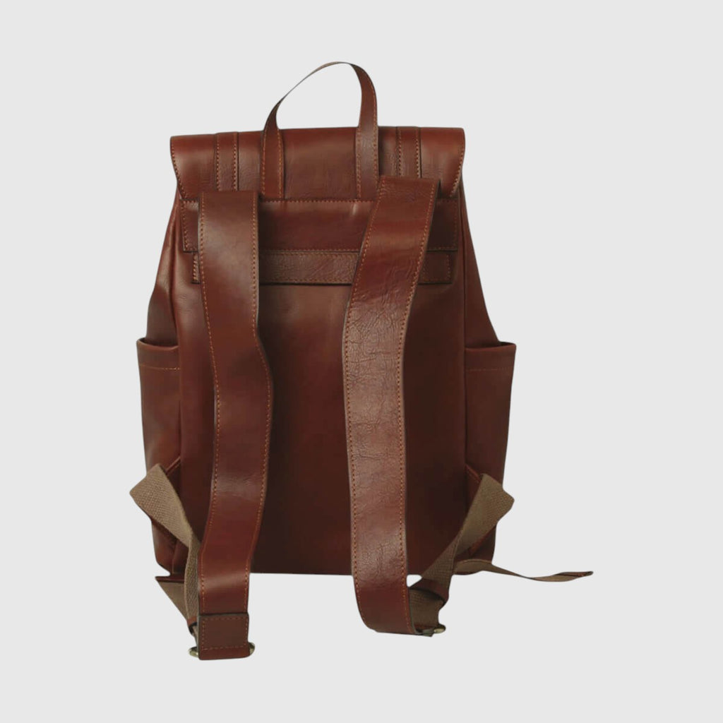 Zaino in pelle marrone Mogano per laptop, retro imbottito e tracolle regolabili