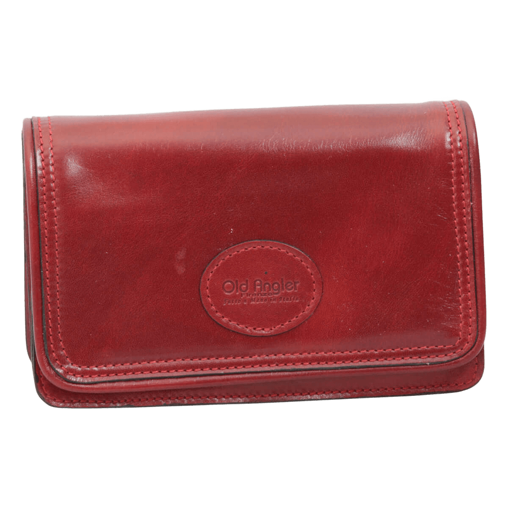 Pochette in pelle rossa con patta e logo rotondo Old Angler