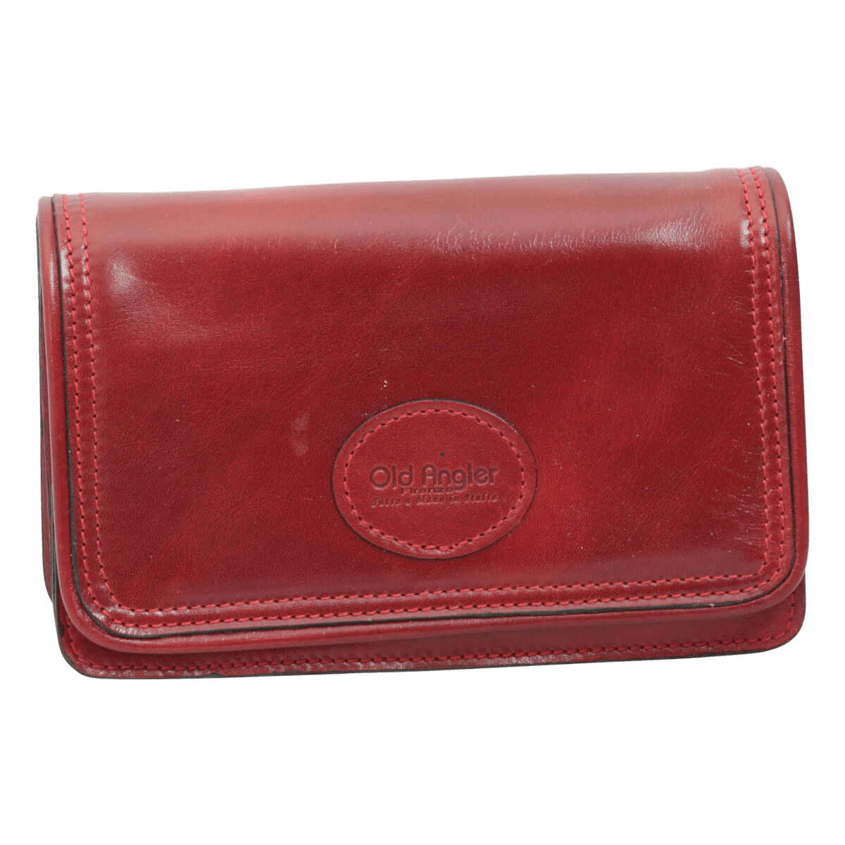 Pochette in pelle rossa con patta e logo rotondo Old Angler
