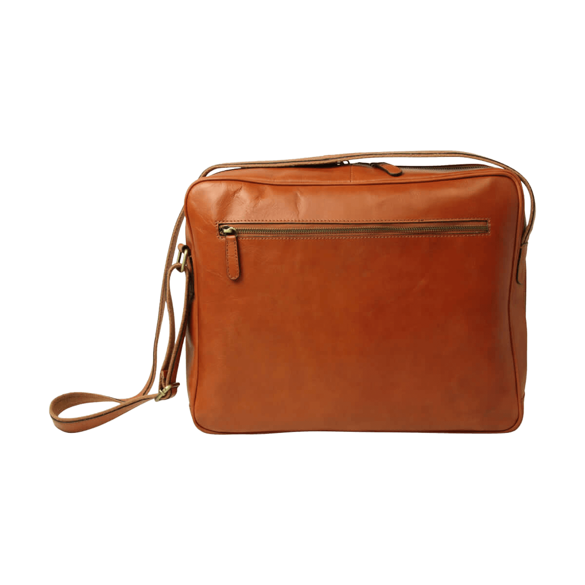 Borsa messenger in pelle marrone con tasca frontale con zip e tracolla