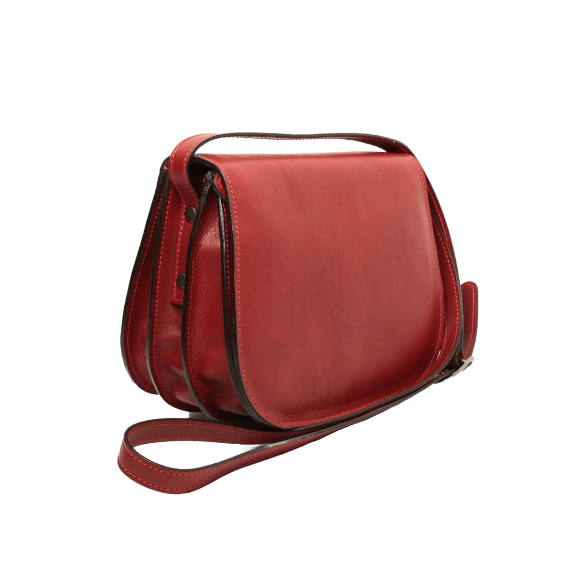 Borsa a tracolla in pelle rossa con tracolla regolabile e tasca con zip