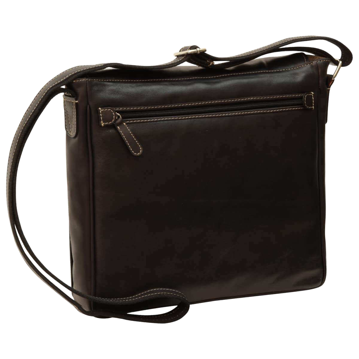 Borsa messenger in pelle nera con patta e tracolla regolabile
