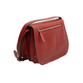 Borsa a tracolla in pelle rossa con chiusura lampo e dettagli laterali