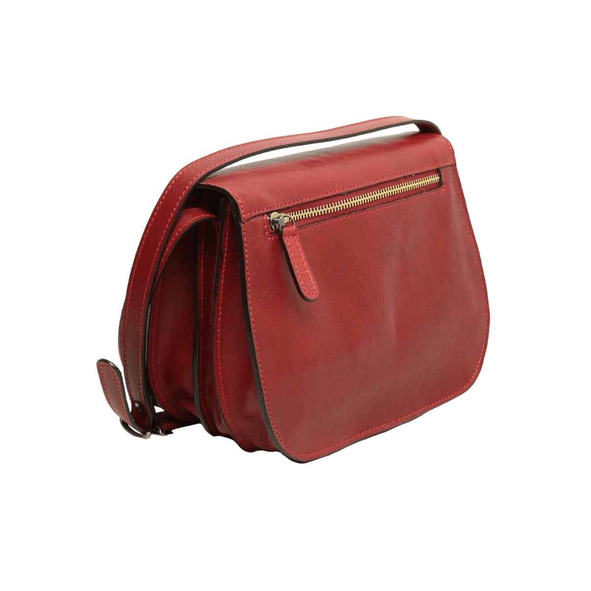 Borsa a tracolla in pelle rossa con chiusura lampo e dettagli laterali