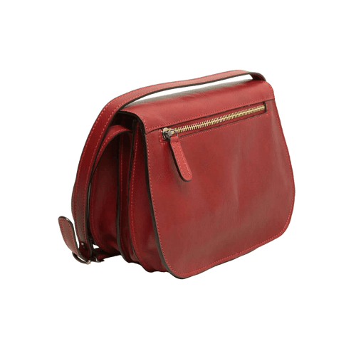 Borsa a tracolla in pelle rossa con chiusura lampo e dettagli laterali