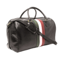 Borsa da viaggio nera in pelle con tracolla e fascia tricolore bianco-rosso-verde