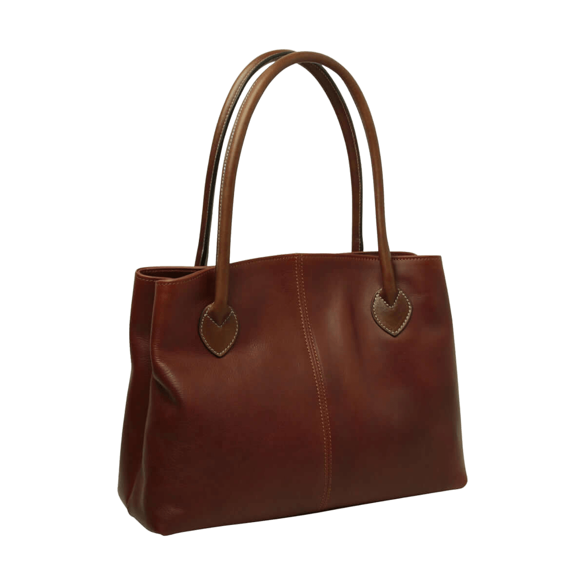 Borsa in pelle bicolore marrone teak con due manici e tracolla removibile