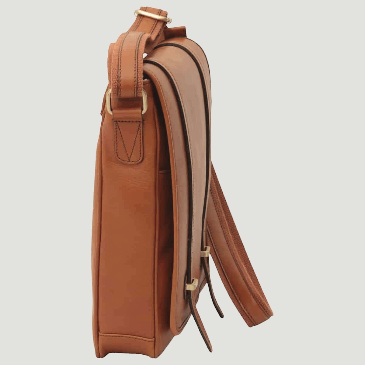 Messenger in pelle arancione con tracolla e pannello laterale con chiusura