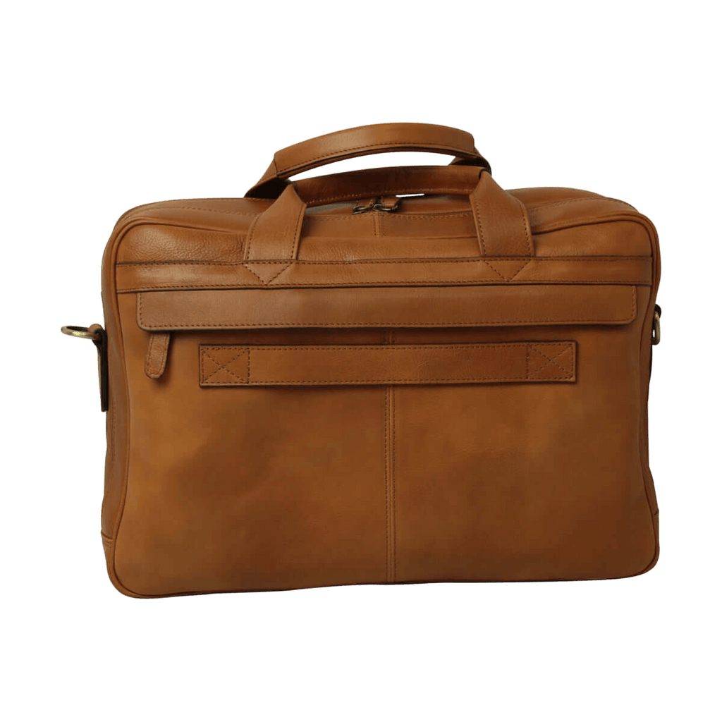 Borsa in pelle marrone con maniglia superiore e chiusura frontale con zip