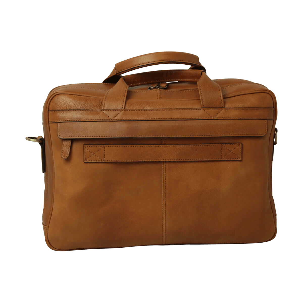 Borsa in pelle marrone con maniglia superiore e chiusura frontale con zip