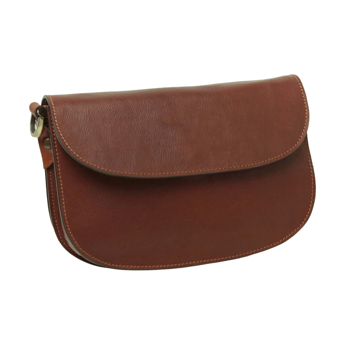 Borsa a tracolla mogano in vitello pieno fiore, patta con chiusura a scatto