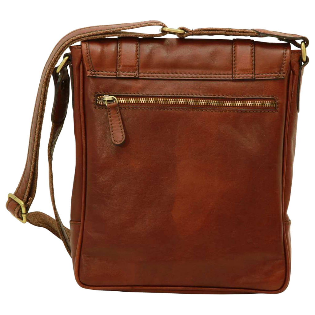Borsa a tracolla in pelle marrone Mogano con tasca frontale con zip