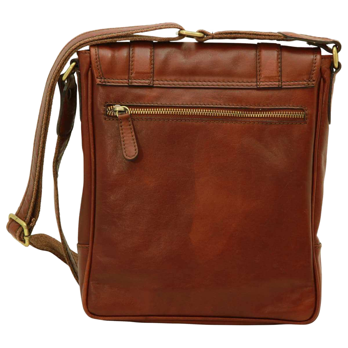 Borsa a tracolla in pelle marrone Mogano con tasca frontale con zip