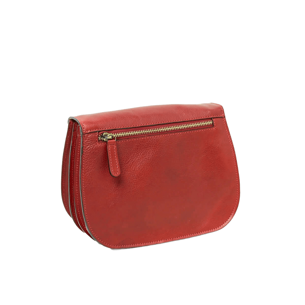 Borsa a tracolla rossa in pelle con zip superiore e tasca laterale